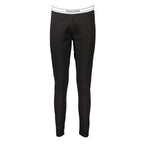 Black cotton women's leggings by Tommy Hilfiger, close-up view showing the stretchy fabric and waistband detail.