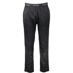 Calvin Klein men's black polyester track pants with a relaxed fit and elastic waistband, suitable for athletic or casual wear.
