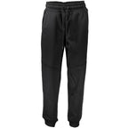 Black polyester women's jogger pants by Calvin Klein, featuring a relaxed fit and elastic waistband, perfect for casual wear.