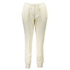 Guess Jeans women's white polyester track pants with a relaxed fit, featuring an elastic waistband and sporty design.