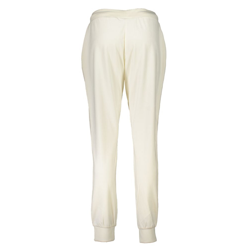 Guess Jeans women's white polyester track pants with a relaxed fit and elastic waistband, designed for casual athletic wear.