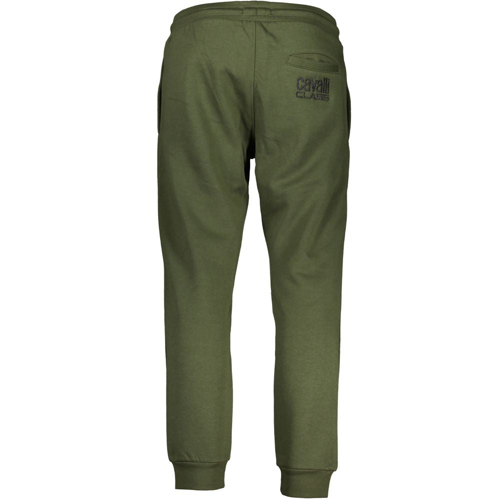 Cavalli Class Verde polyester men's sweatpants with elastic waistband and pockets, casual athletic style.