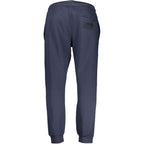 Cavalli Class Blu polyester men's track pant with elastic waistband and side pockets, stylish athletic wear for men.