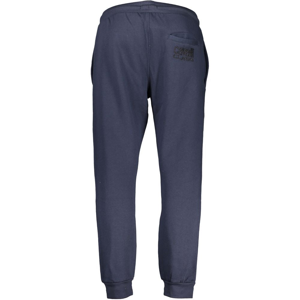 Cavalli Class Blu polyester men's track pant with elastic waistband and side pockets, stylish athletic wear for men.