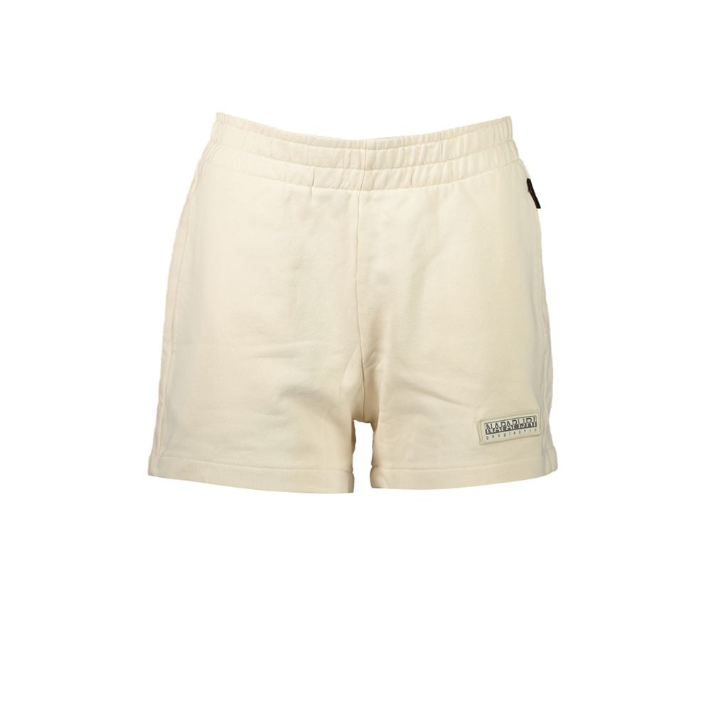 Beige cotton women's jogger pants by Napapijri, featuring a relaxed fit and elastic waistband.