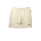 Beige cotton women's jogger pants by Napapijri, featuring a relaxed fit and elastic waistband.