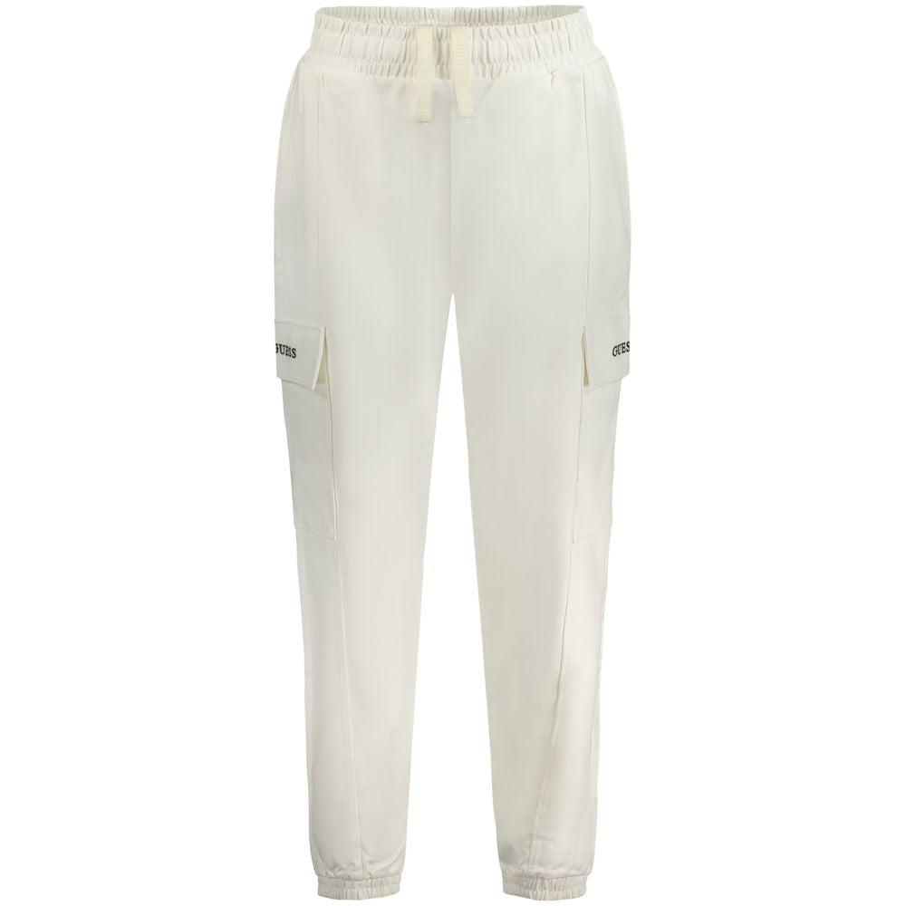White cotton women's sweatpants by Guess Jeans, relaxed fit with elastic waistband and stylish casual design.