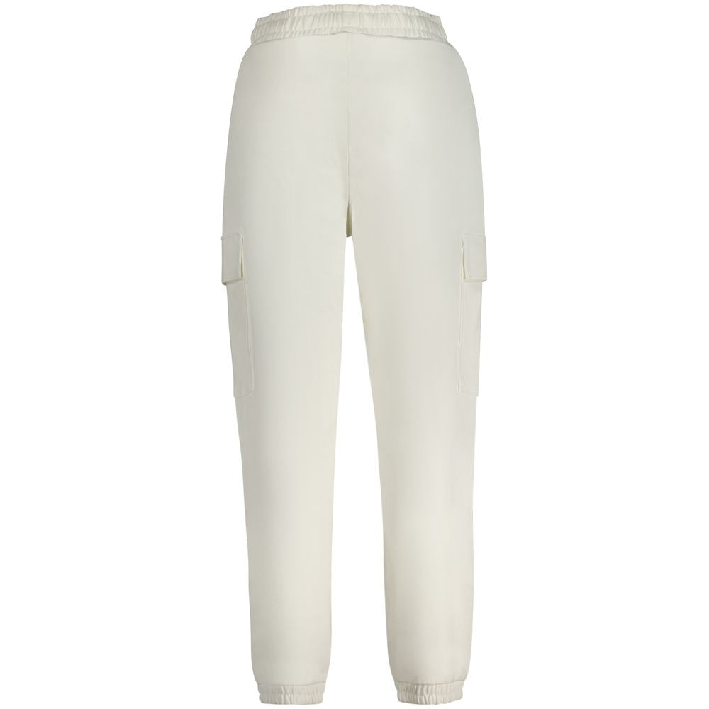 White cotton women's sweatpants by Guess Jeans with a relaxed fit and elastic waistband, shown in the product image.