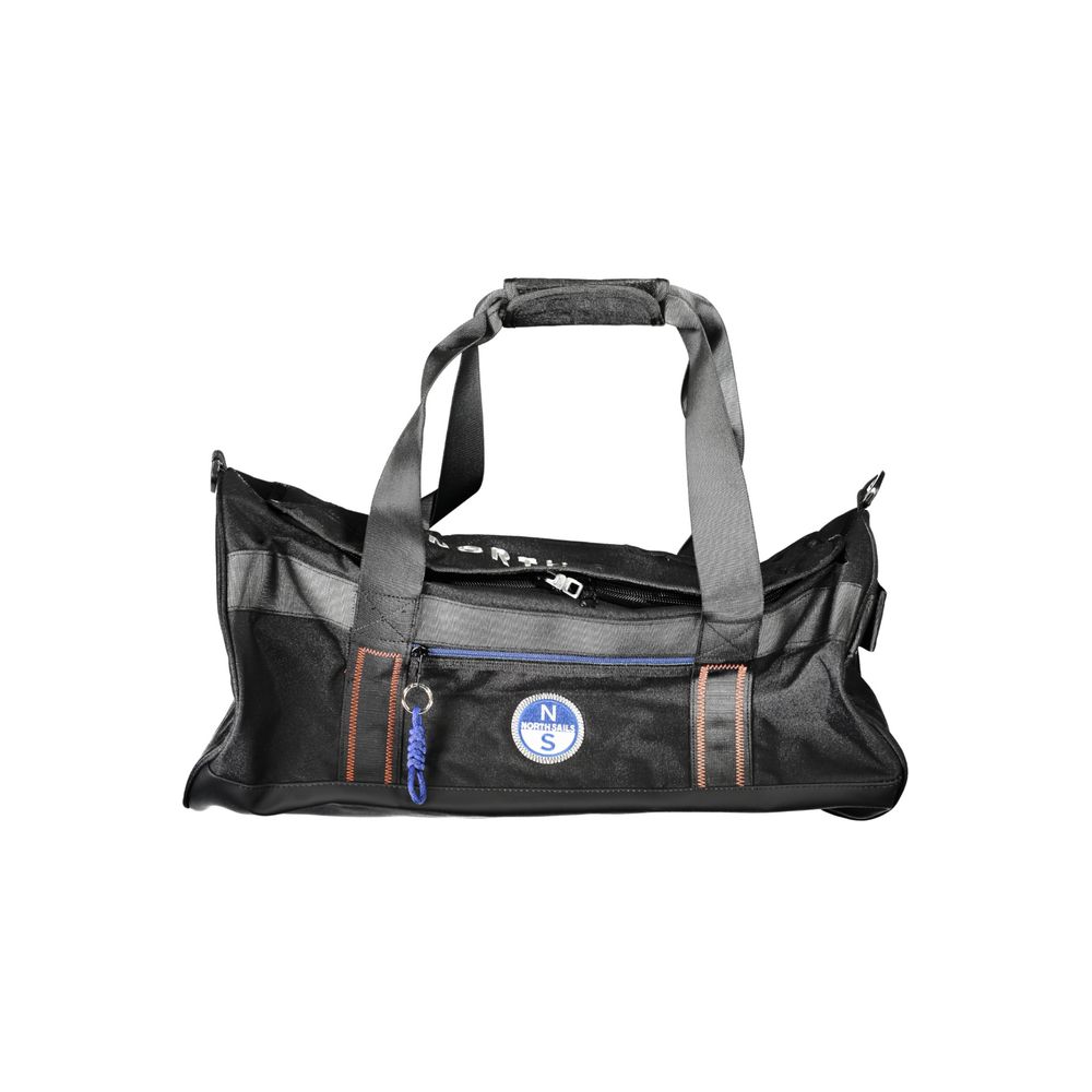 North Sails black polyester men's duffle bag with handles and zipper closure, designed for travel and sports use.