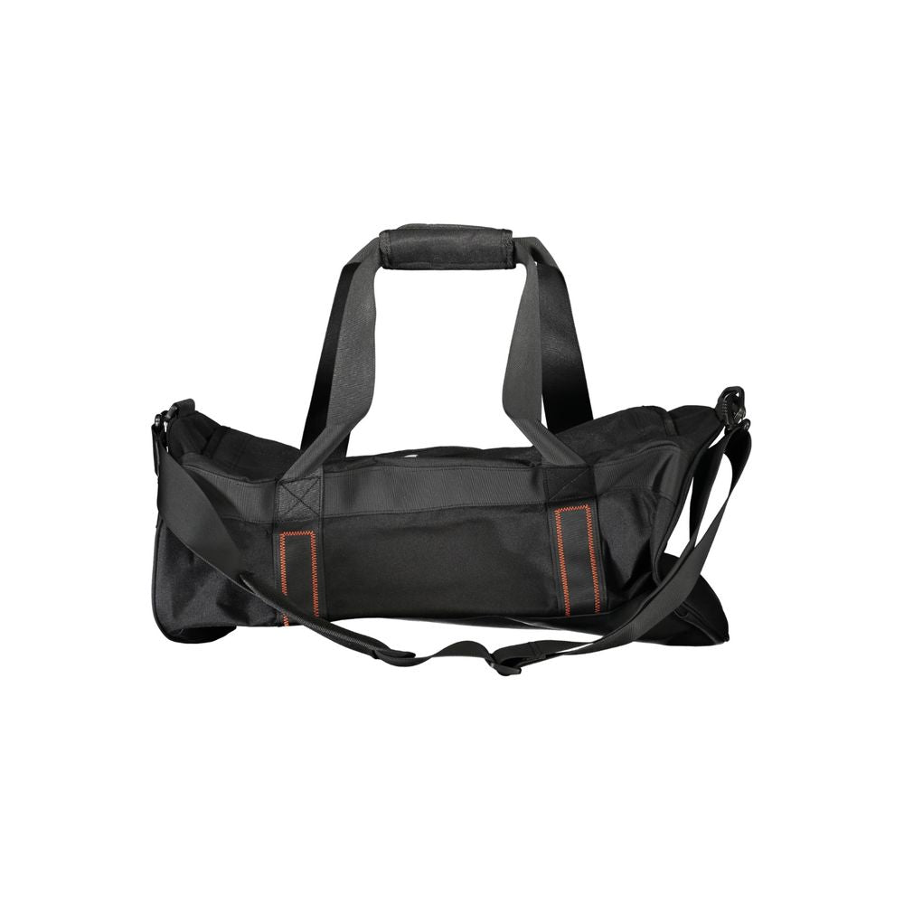 North Sails black polyester men's duffle bag with handles and zipper closure, designed for travel and sports use.