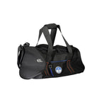 Black North Sails polyester men's duffle bag with sturdy handles and zipper closure, designed for travel and sports use.