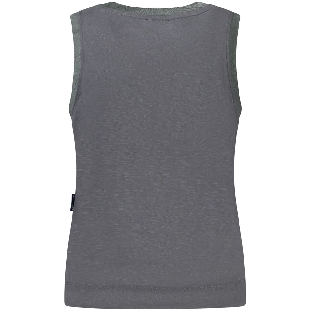 Black North Sails women's modal tank top with sleeveless design and round neckline, laid flat for display.