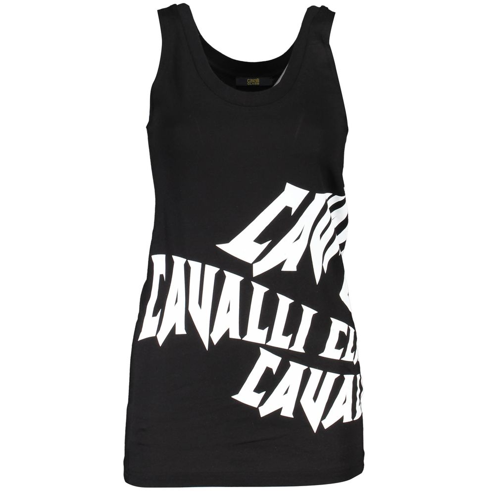 Black cotton women's tank top by Cavalli Class, featuring a sleeveless design and classic fit, ideal for casual wear.