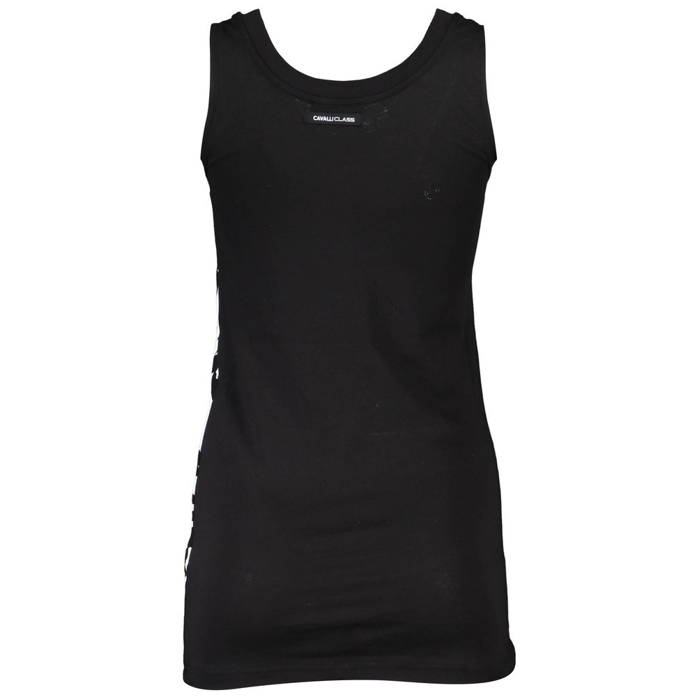 Black cotton women's tank top by Cavalli Class, featuring a sleek sleeveless design and a comfortable fit.