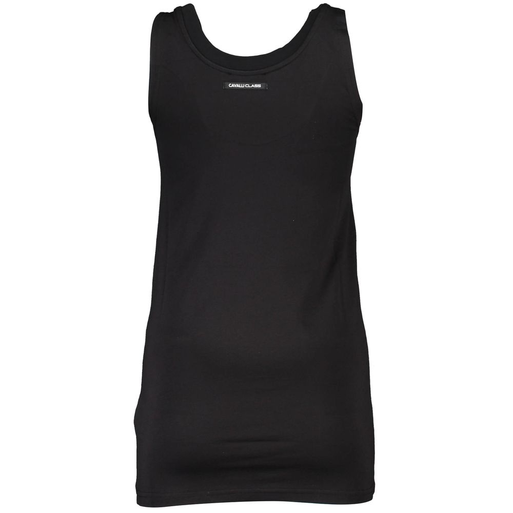 Black cotton women's tank top by Cavalli Class, featuring a sleeveless design and simple round neckline.