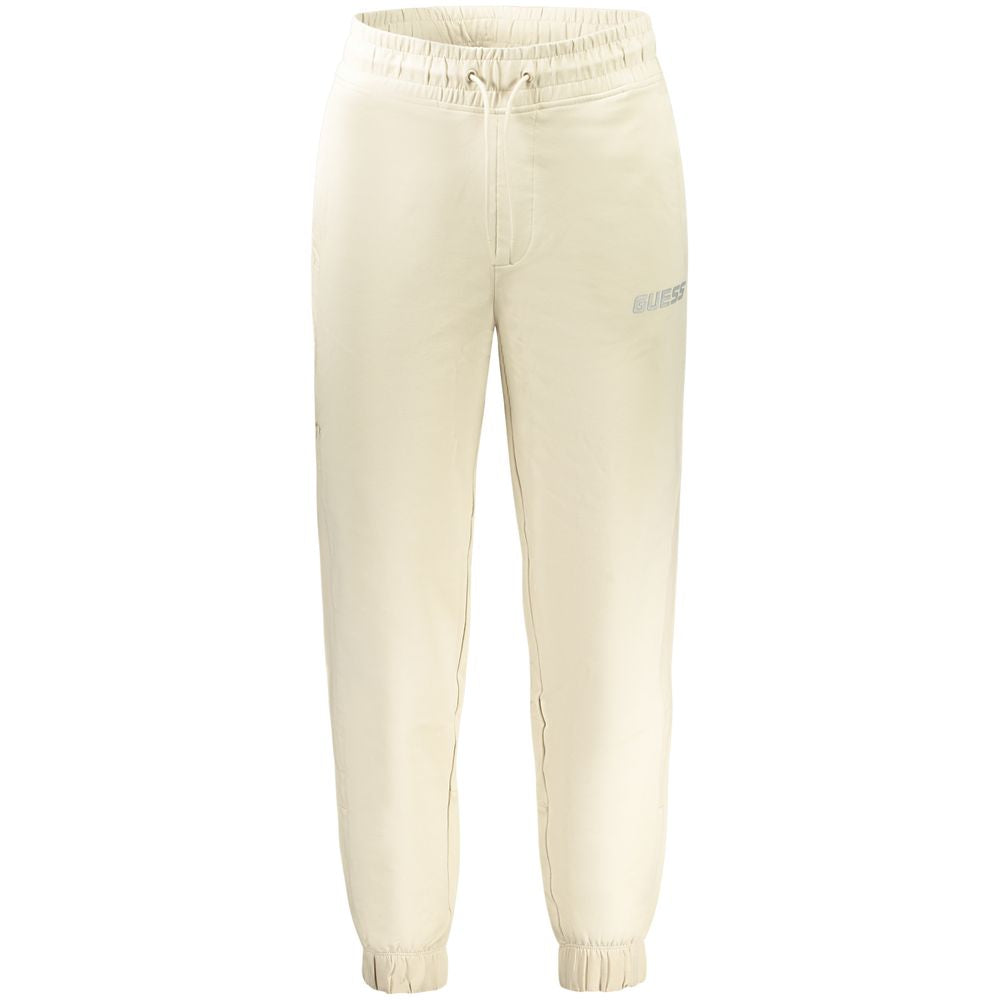 Beige cotton men's sweatpants by Guess Jeans with elastic waistband and relaxed fit, suitable for casual wear.