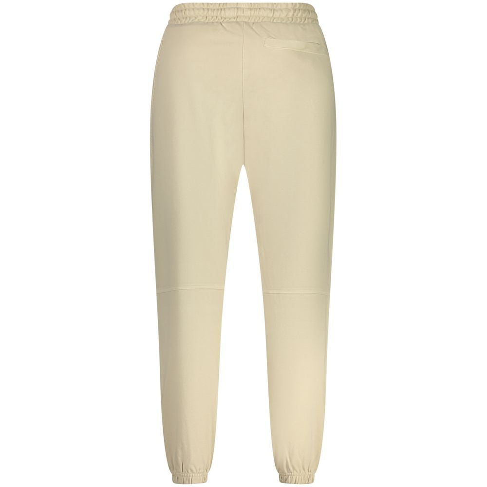 Hugo Boss beige men's sports trousers made of cotton, featuring a relaxed fit and classic design for casual wear.