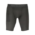 Black Trussardi men's polyester workout leggings with a snug fit and athletic design, suitable for active wear.