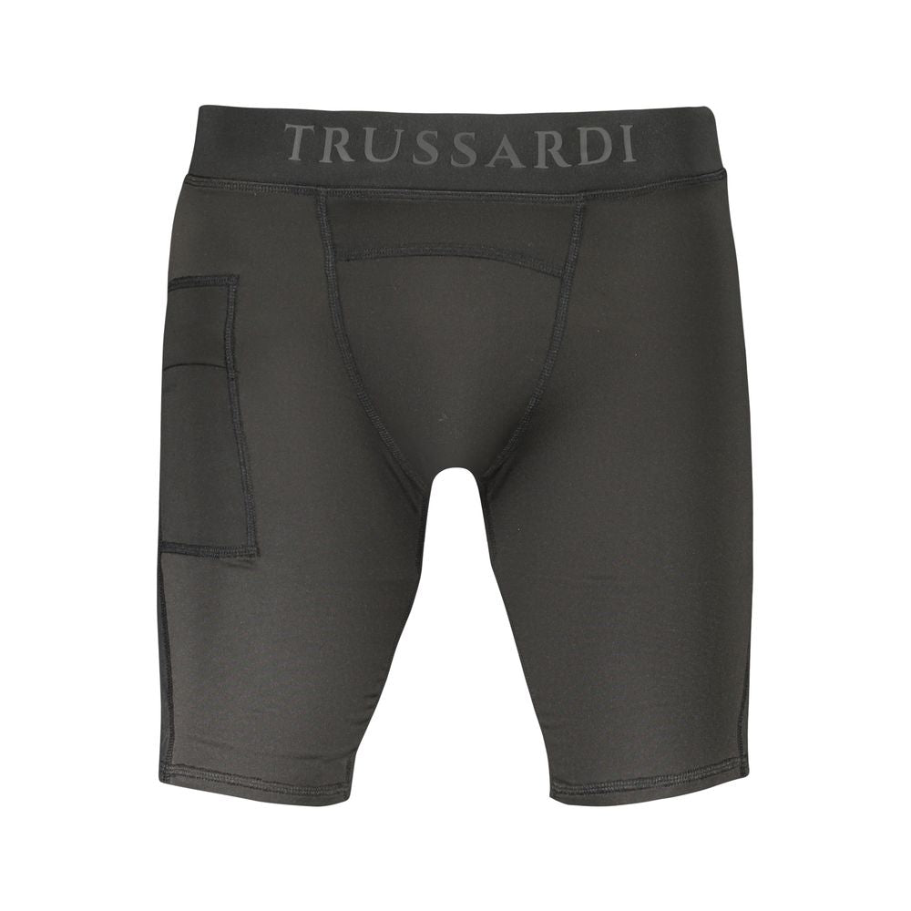 Black Trussardi men's polyester workout leggings with a snug fit and athletic design, suitable for active wear.