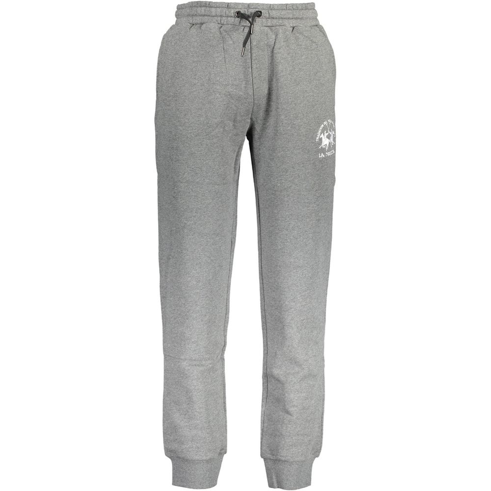 Gray cotton men's sweatpants by La Martina, featuring a relaxed fit and elastic waistband, displayed on a neutral background.