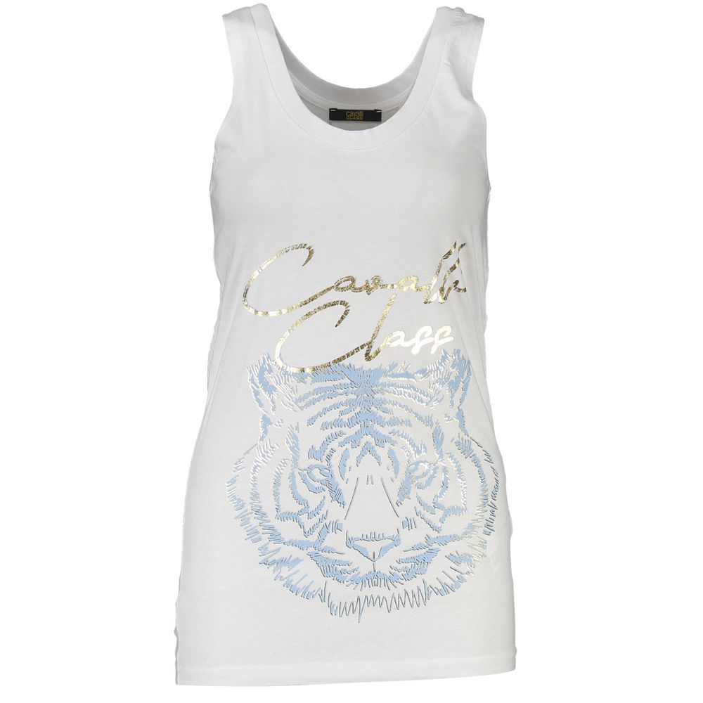 White cotton women's tank top by Cavalli Class with a fitted sleeveless design and minimalist style.