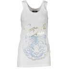 White cotton women's tank top by Cavalli Class with a fitted sleeveless design and minimalist style.