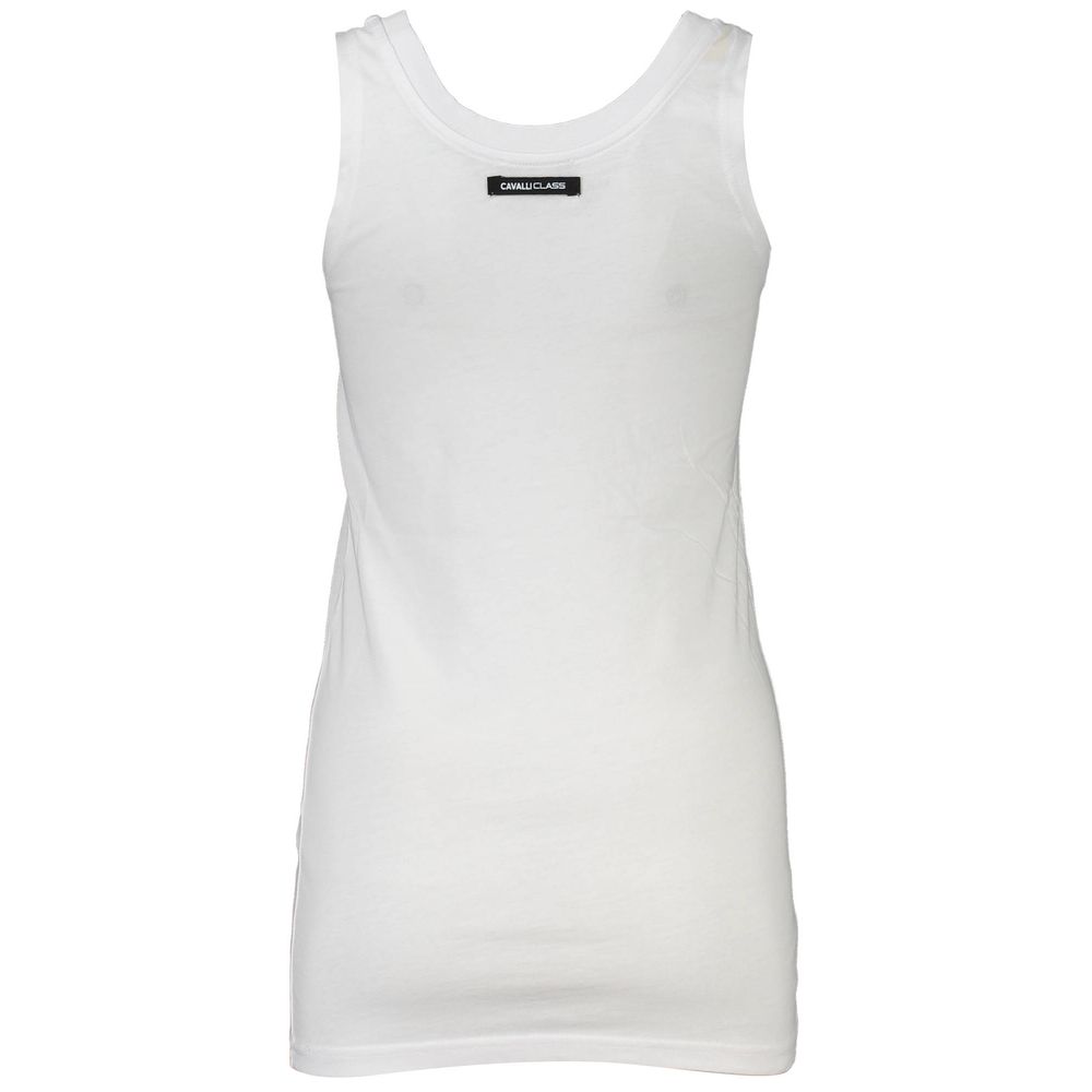 White cotton tank top for women by Cavalli Class, sleeveless design, casual fit, and round neckline.