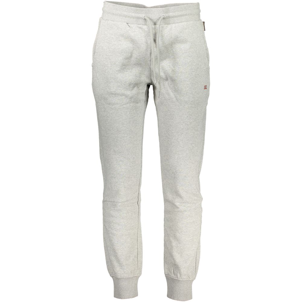 Gray cotton men's sweatpants by Napapijri with a relaxed fit and elastic waistband, suitable for casual wear