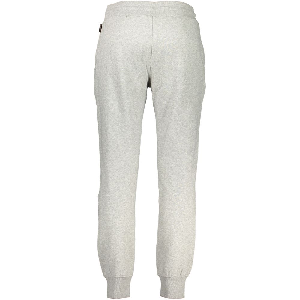Gray cotton men's sweatpants by Napapijri, featuring a relaxed fit and elastic waistband, shown in a casual style.