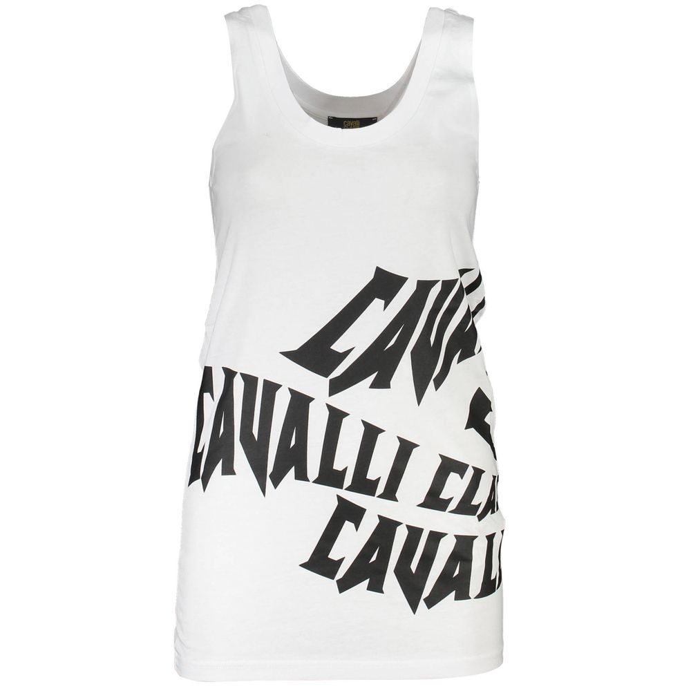White cotton women’s tank top by Cavalli Class with a sleeveless design and a relaxed fit, perfect for casual wear.