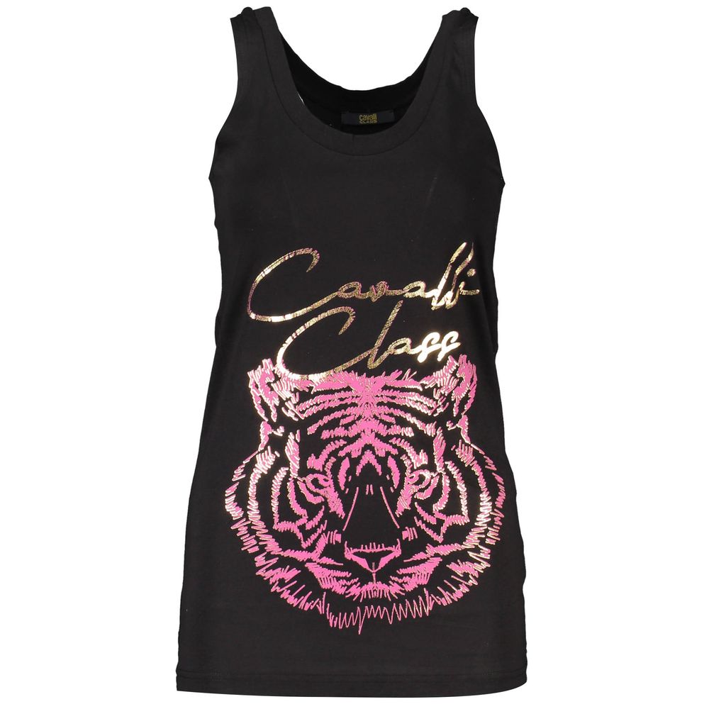 Black cotton women's tank top by Cavalli Class featuring a sleeveless design and a fitted silhouette.