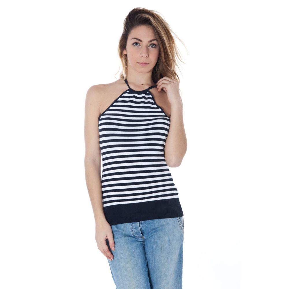Datch Blu cotton women's tank top displayed on a hanger, featuring a simple sleeveless design and soft fabric.