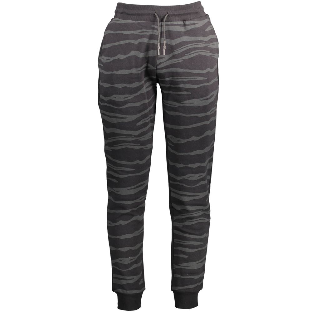 Black Cavalli Class cotton men's sweatpants with elastic waistband and relaxed fit, displayed on a hanger.
