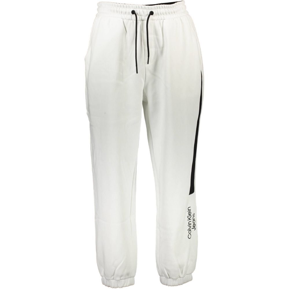 Calvin Klein white cotton men's sweatpants with elastic waistband and relaxed fit, perfect for casual wear.