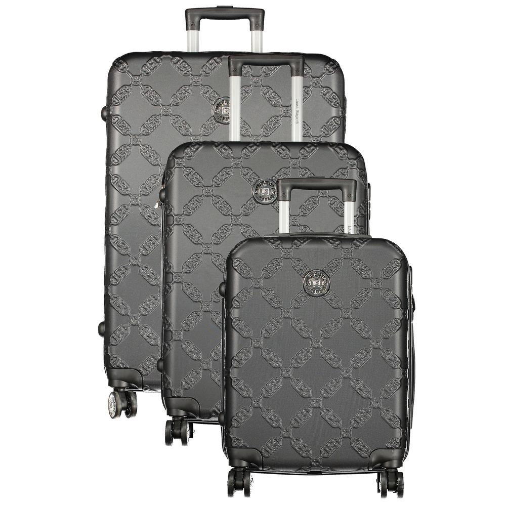 Laura Biagiotti Black Polyurethane Women's Travel Trolley Set Laura Biagiotti