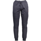 Blue cotton men's trousers from U.S. POLO ASSN., tailored fit with classic design and belt loops, displayed on a hanger.