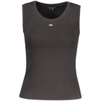 Black cotton women's tank top by Tommy Hilfiger with sleeveless design and classic fit, shown laid flat on white background.