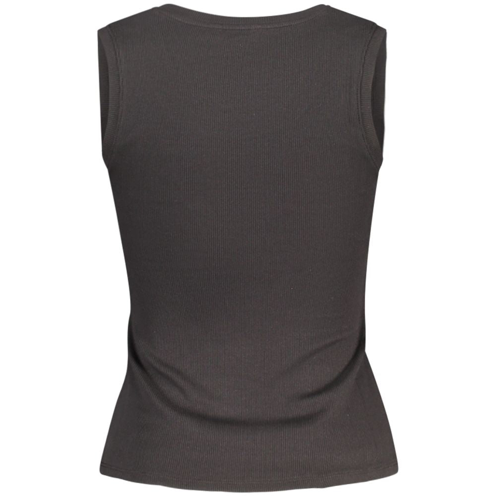 Black cotton women's tank top by Tommy Hilfiger with scoop neckline and sleeveless design on a plain background.