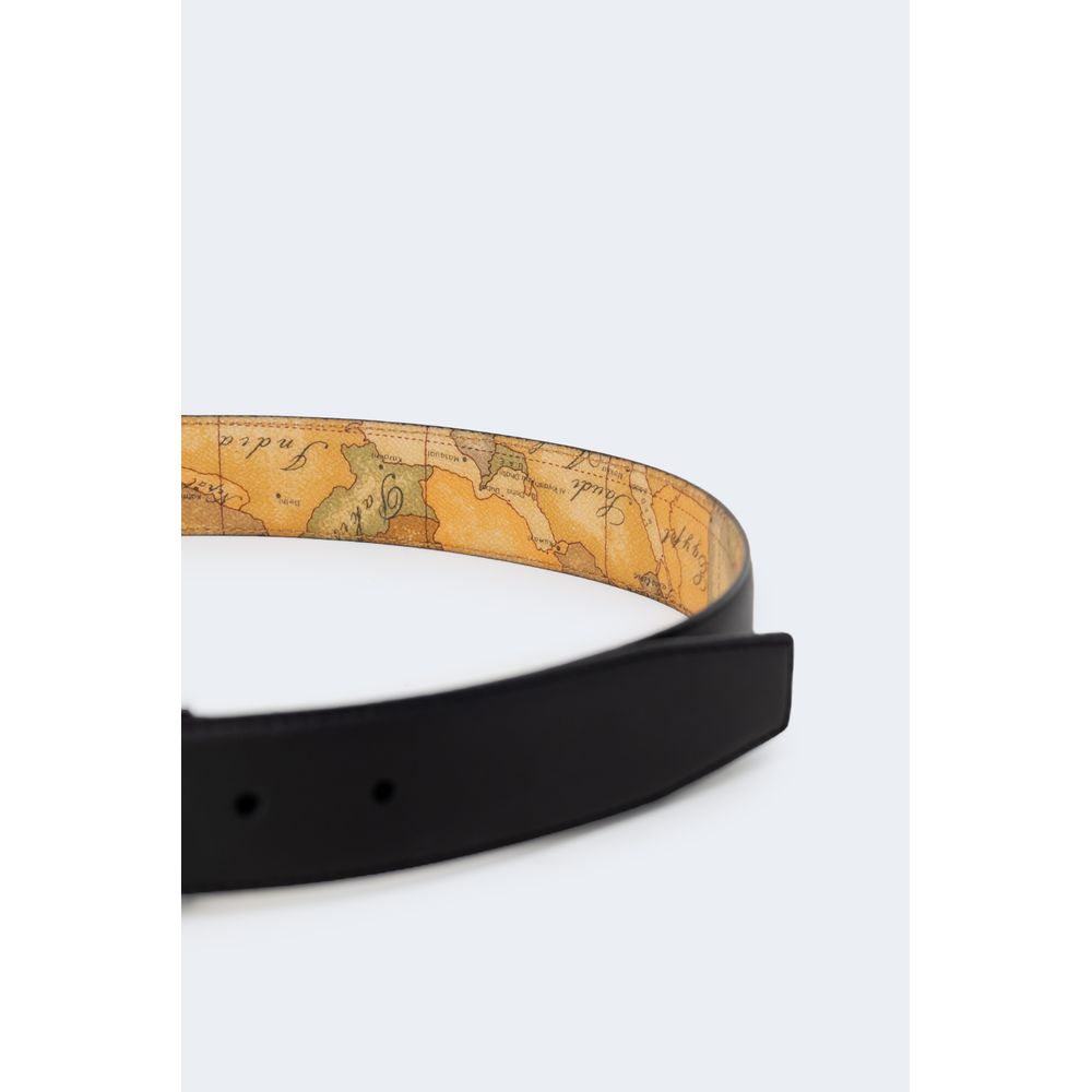 Alviero Martini Prima Classe black leather regular belt with subtle logo detail, suitable for men and women.