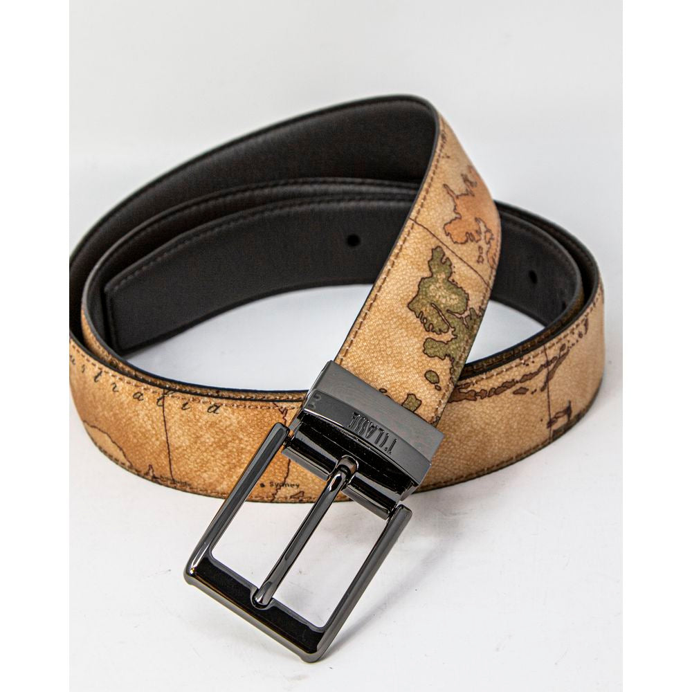 Alviero Martini Prima Classe brown leather regular belt with signature logo buckle, stylish accessory for men.