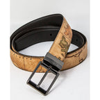 Alviero Martini Prima Classe brown leather regular belt with signature logo buckle, stylish accessory for men.