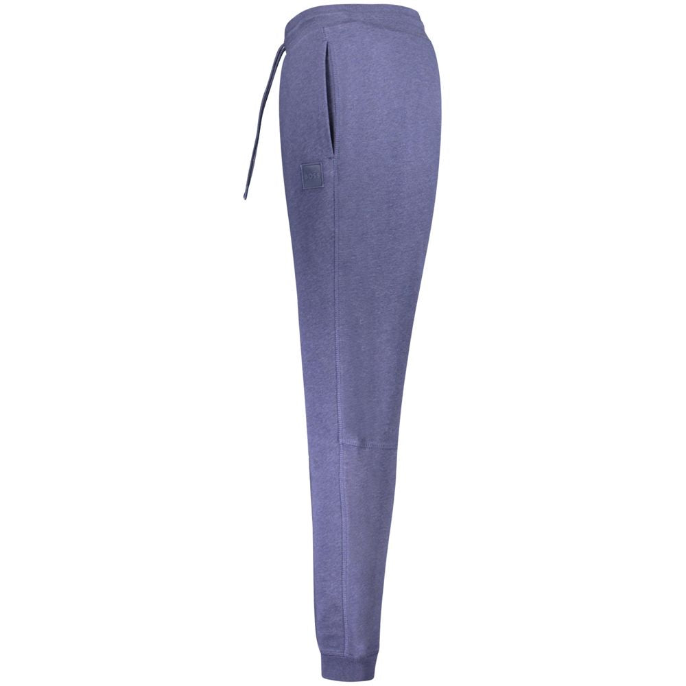 Hugo Boss Blu cotton men's track pant with elastic waistband and side pockets, comfortable athletic wear for casual activities.