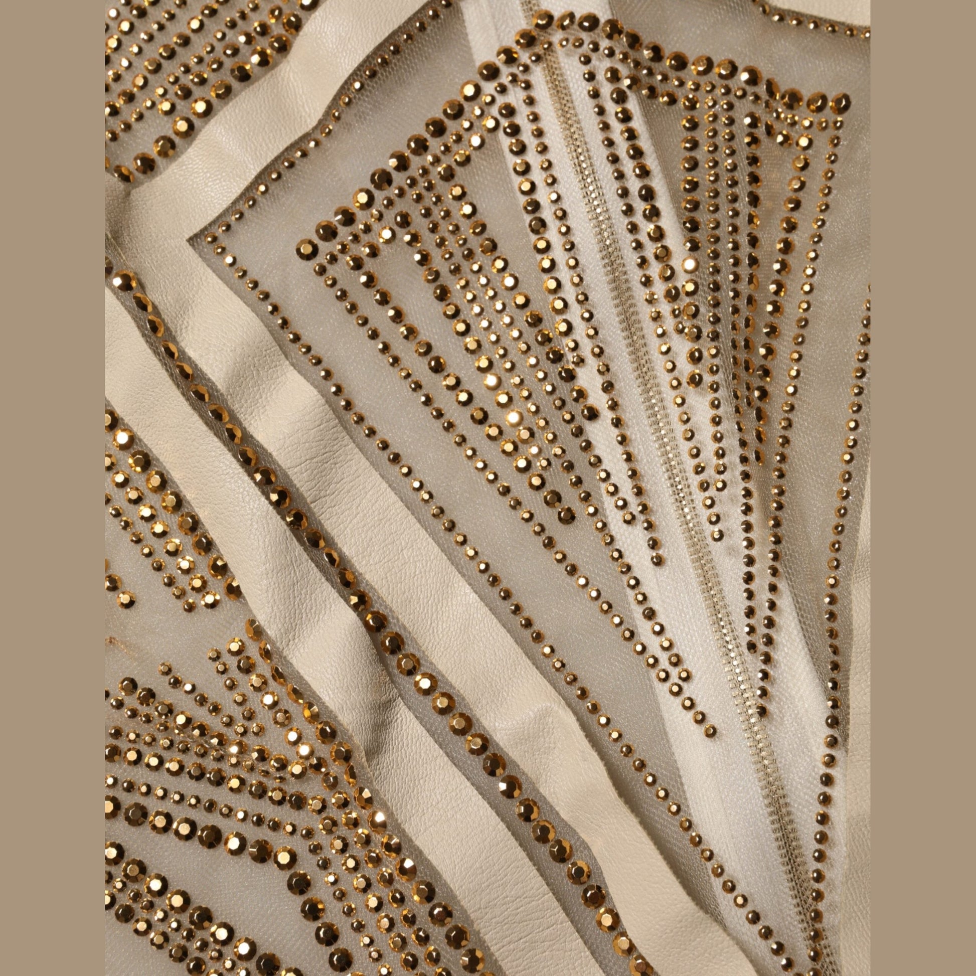 Mangano White Beige Mesh Crystal Embellished Sleeveless Jumpsuit