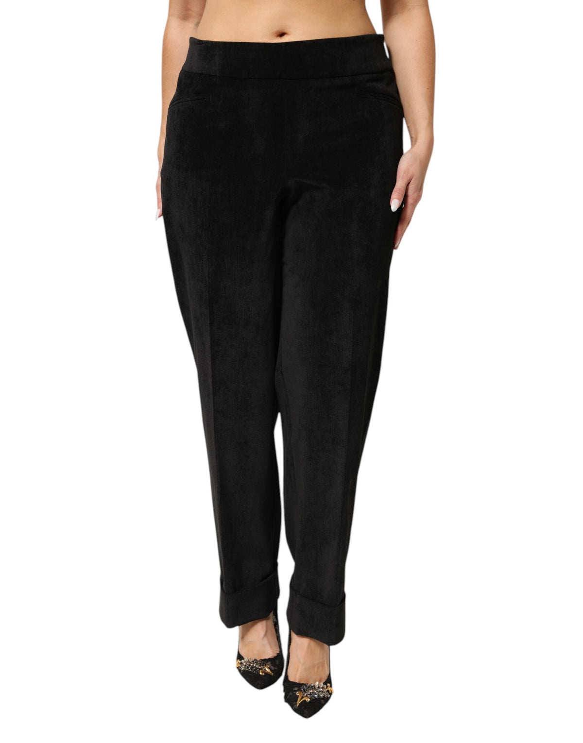 BENCIVENGA Black High Waist Straight Dress Trouser Pants - Eljoys Fashion 
