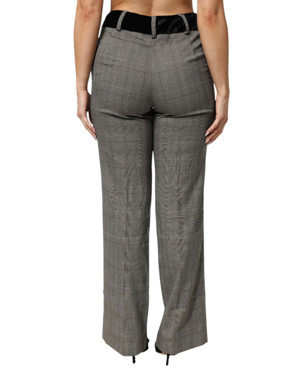 BENCIVENGA Gray Wool Blend Plaid Straight Leg Velvet Waist Pants - Eljoys Fashion 