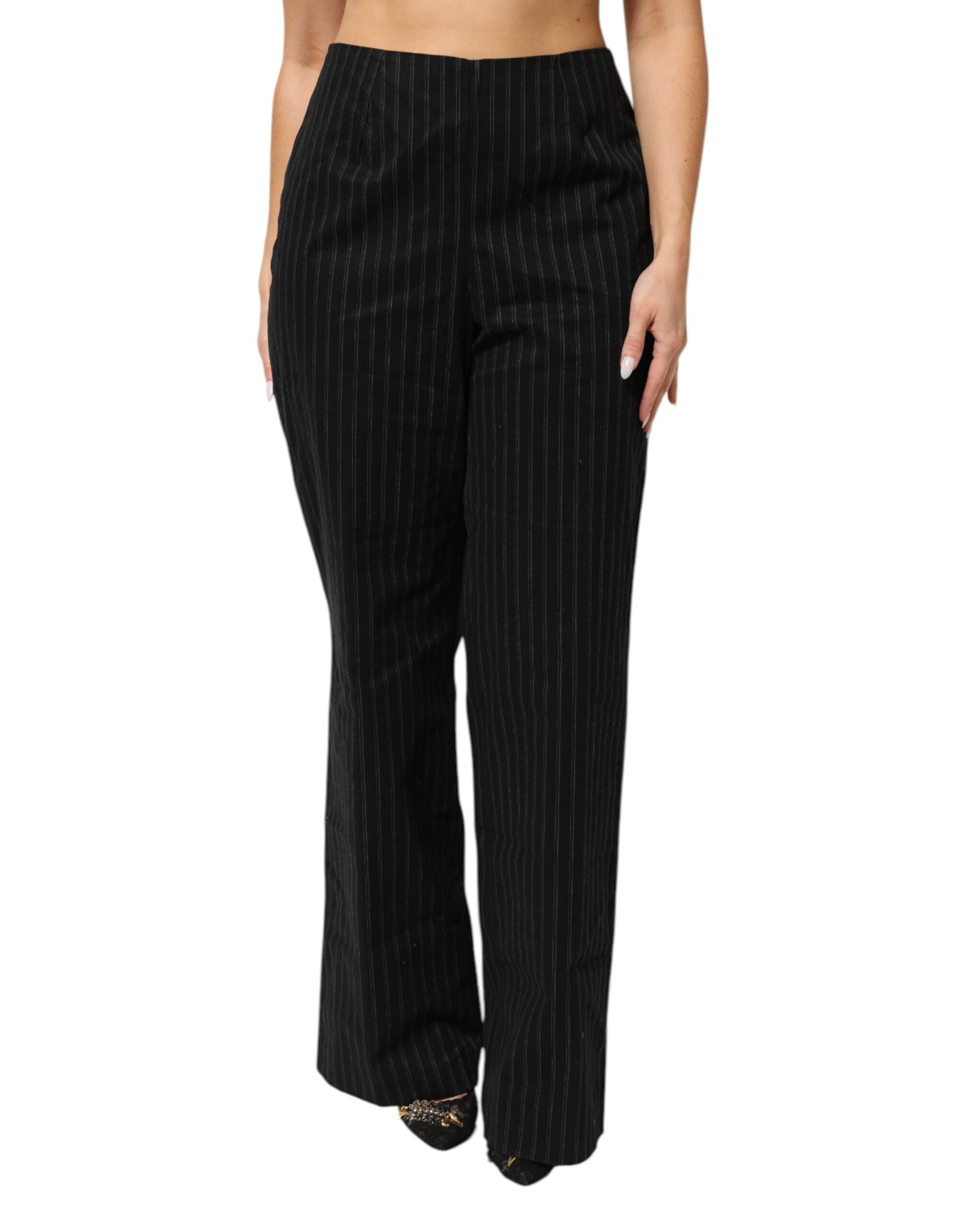 BENCIVENGA Black Wool Blend Pinstripe Straight Leg Pants BENCIVENGA