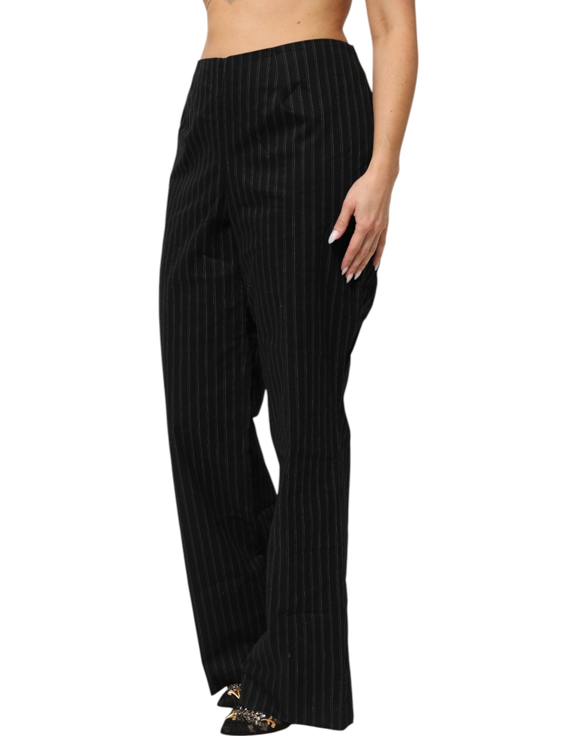 BENCIVENGA Black Wool Blend Pinstripe Straight Leg Pants BENCIVENGA