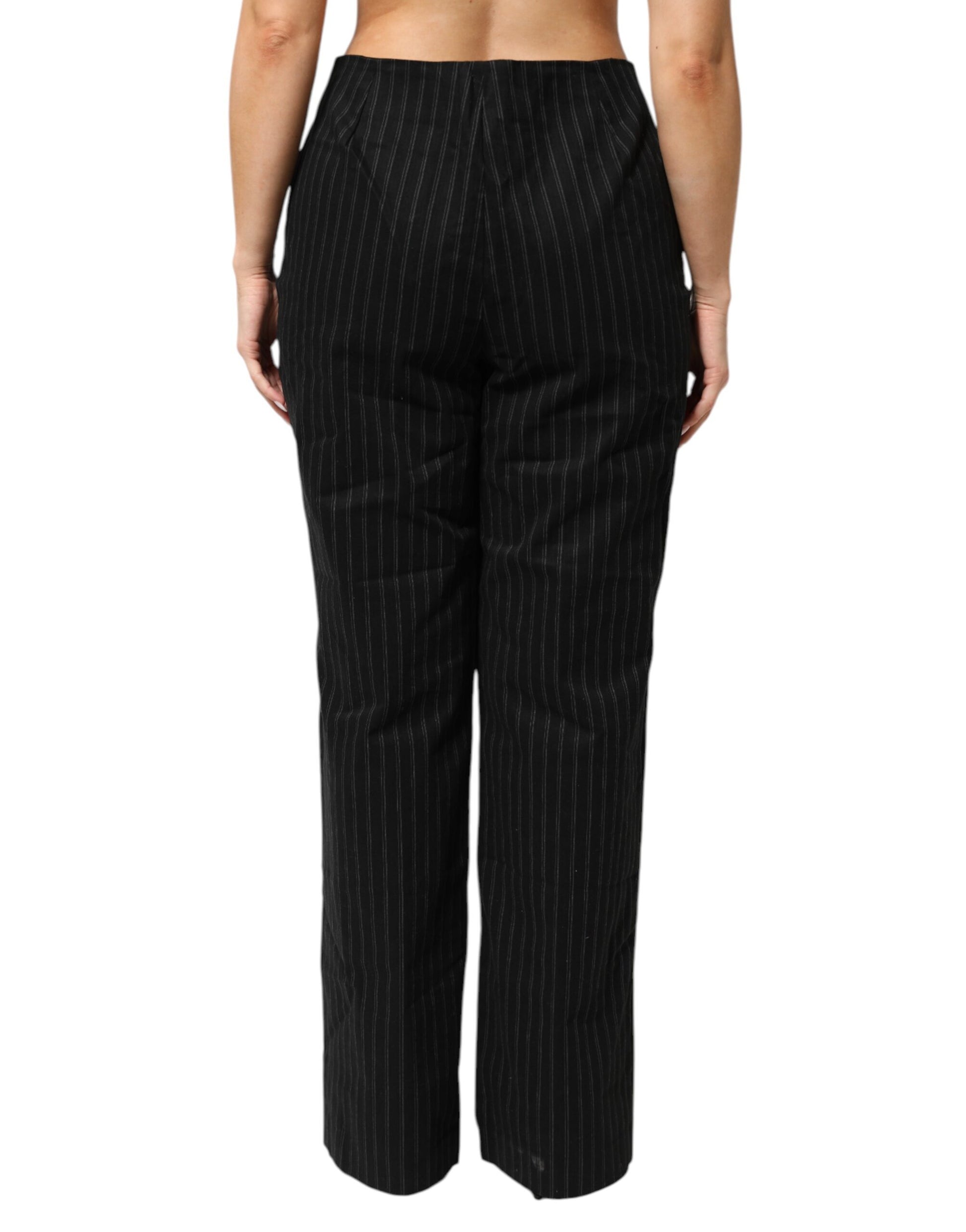 BENCIVENGA Black Wool Blend Pinstripe Straight Leg Pants BENCIVENGA