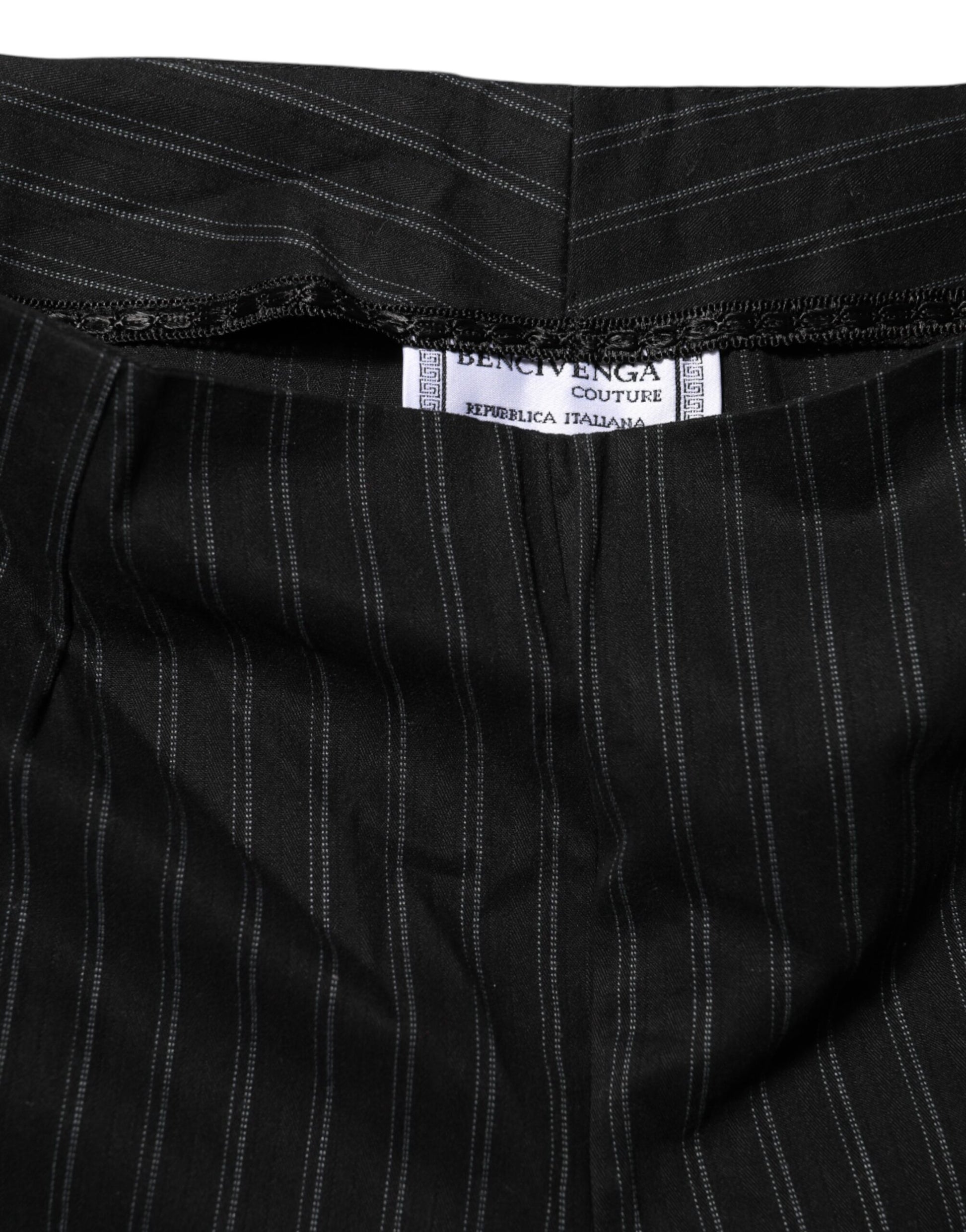 BENCIVENGA Black Wool Blend Pinstripe Straight Leg Pants BENCIVENGA