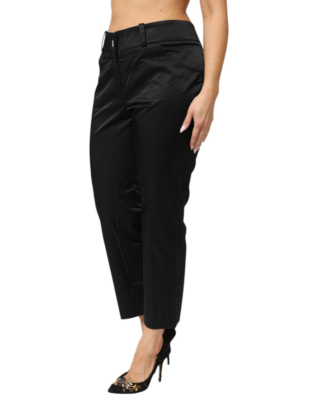 BENCIVENGA Black Cotton Blend Cropped Straight Leg Pants - Eljoys Fashion 